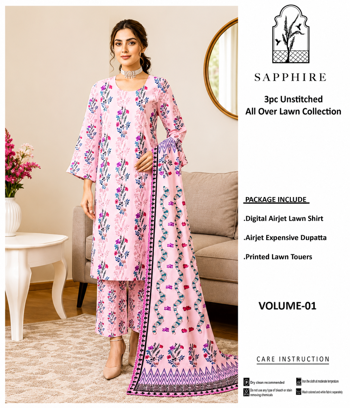 SAPPHIRE LAWN COLLECTION PINK